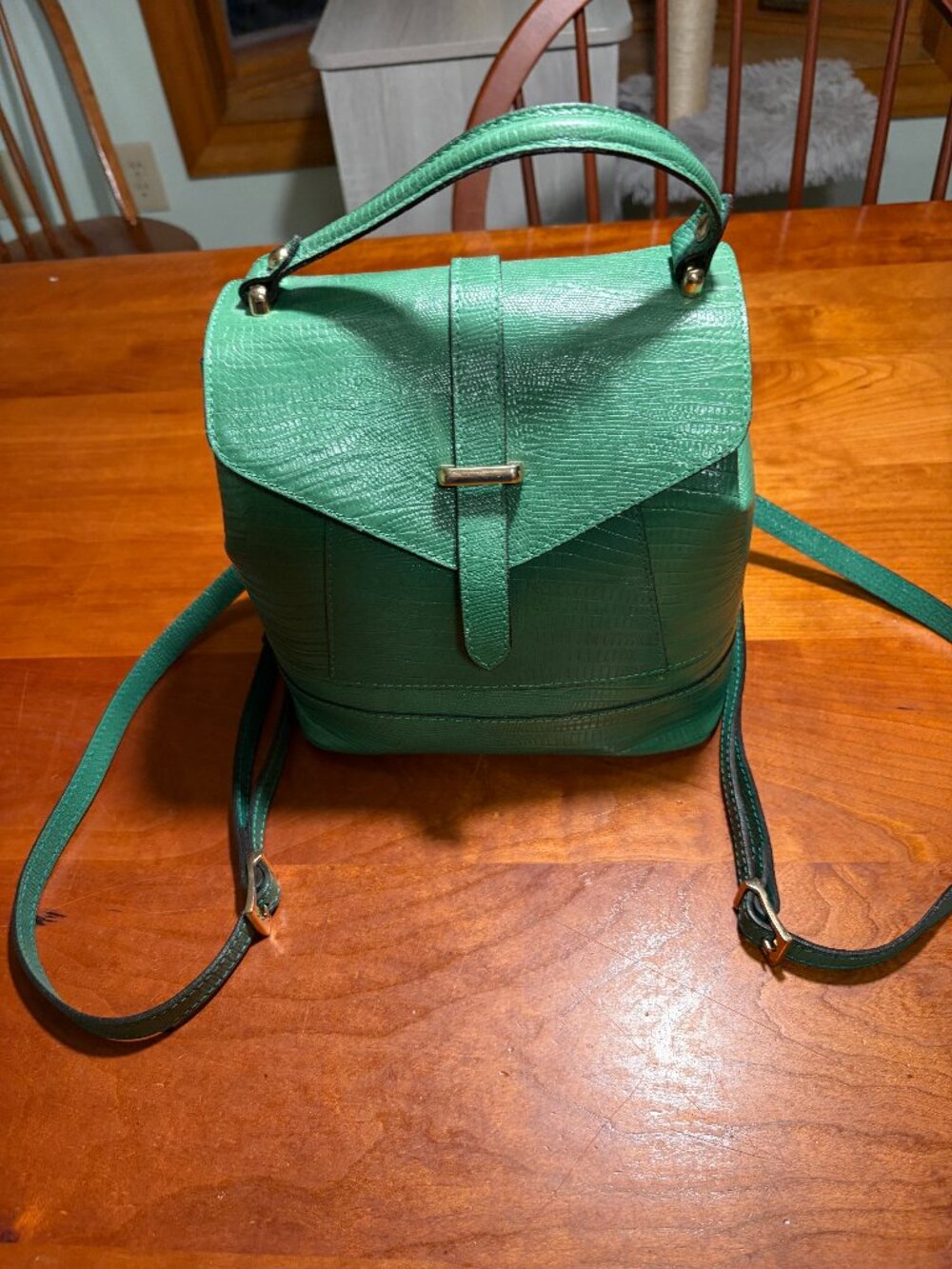 Green Leather Backpack, Made in Italy, Divina Firenze